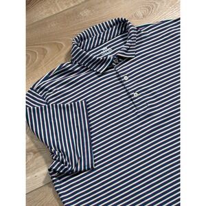 Peter Millar Seaside Wash Mens XL Polo Shirt Navy Pink Striped Stretch Cotton